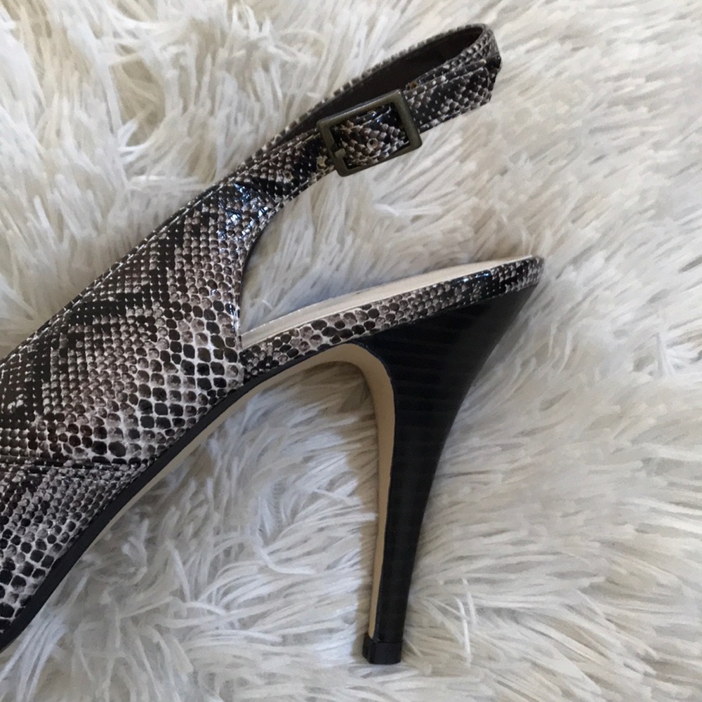 Open Toe Snakeskin Adjustable Slingback Heels - image 6